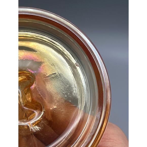 Antique Jeannette Marigold Iridescent Poodle Dog Powder Jar Trinket Glass READ - Picture 9 of 12